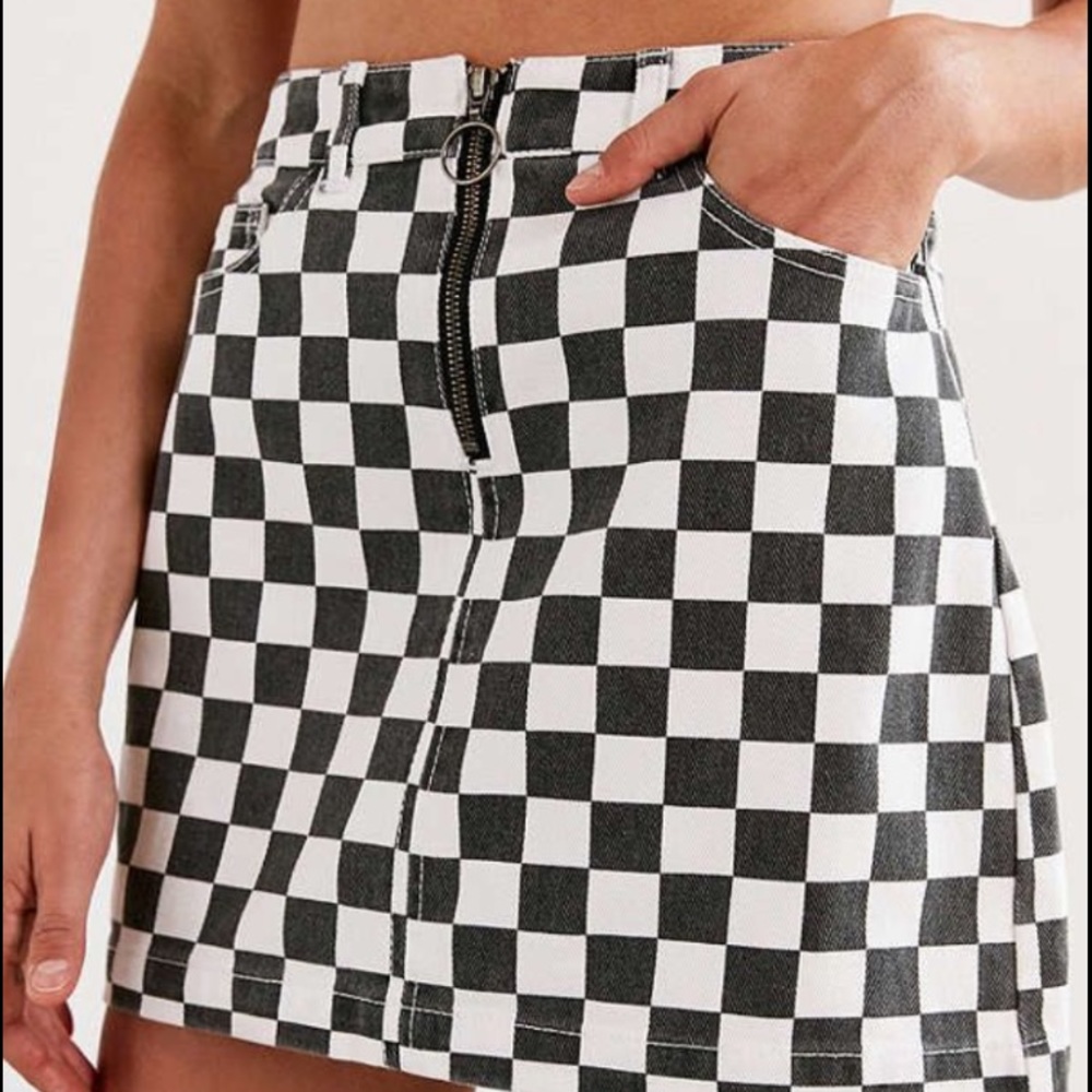 BDG Checkered denim zip mini skirt